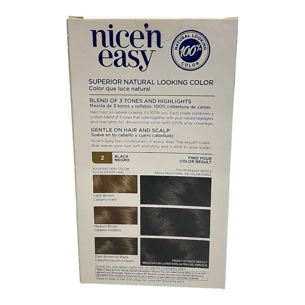 Clairol Nice'n Easy Permanent Hair Dye 2 Black Hair Color, Pack of 3